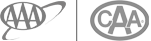 The image shows two logos: one with "AAA" inside an oval with a swirl, and the other with "CAA" inside a simple oval.